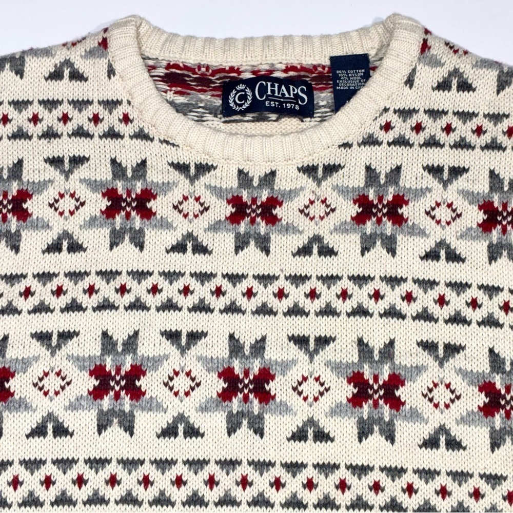 Vintage Fair Isle Knit Sweater Crew Neck Holiday Ski Chaps Mens Large - Picture 2 of 5